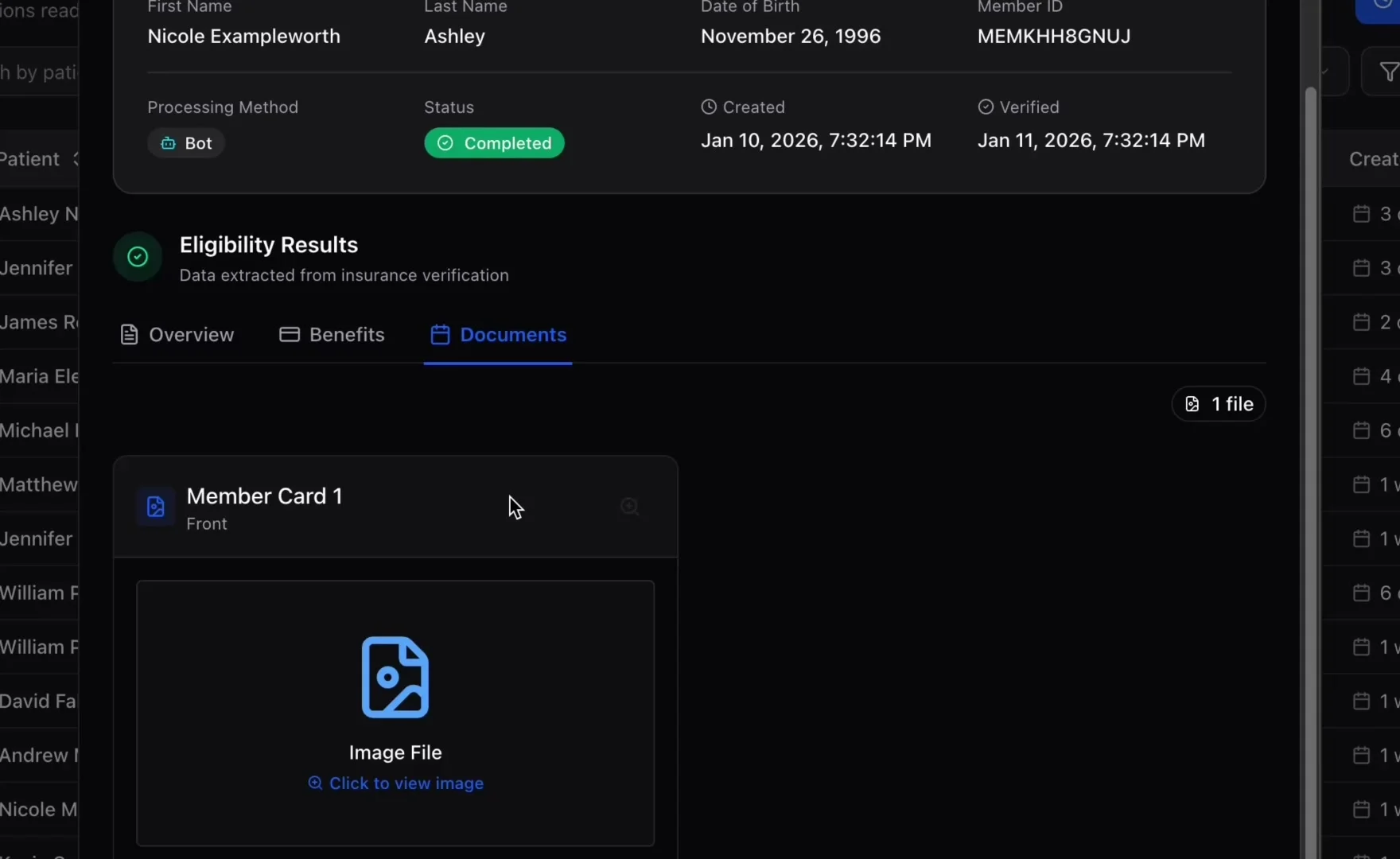 Eligibility results and documents